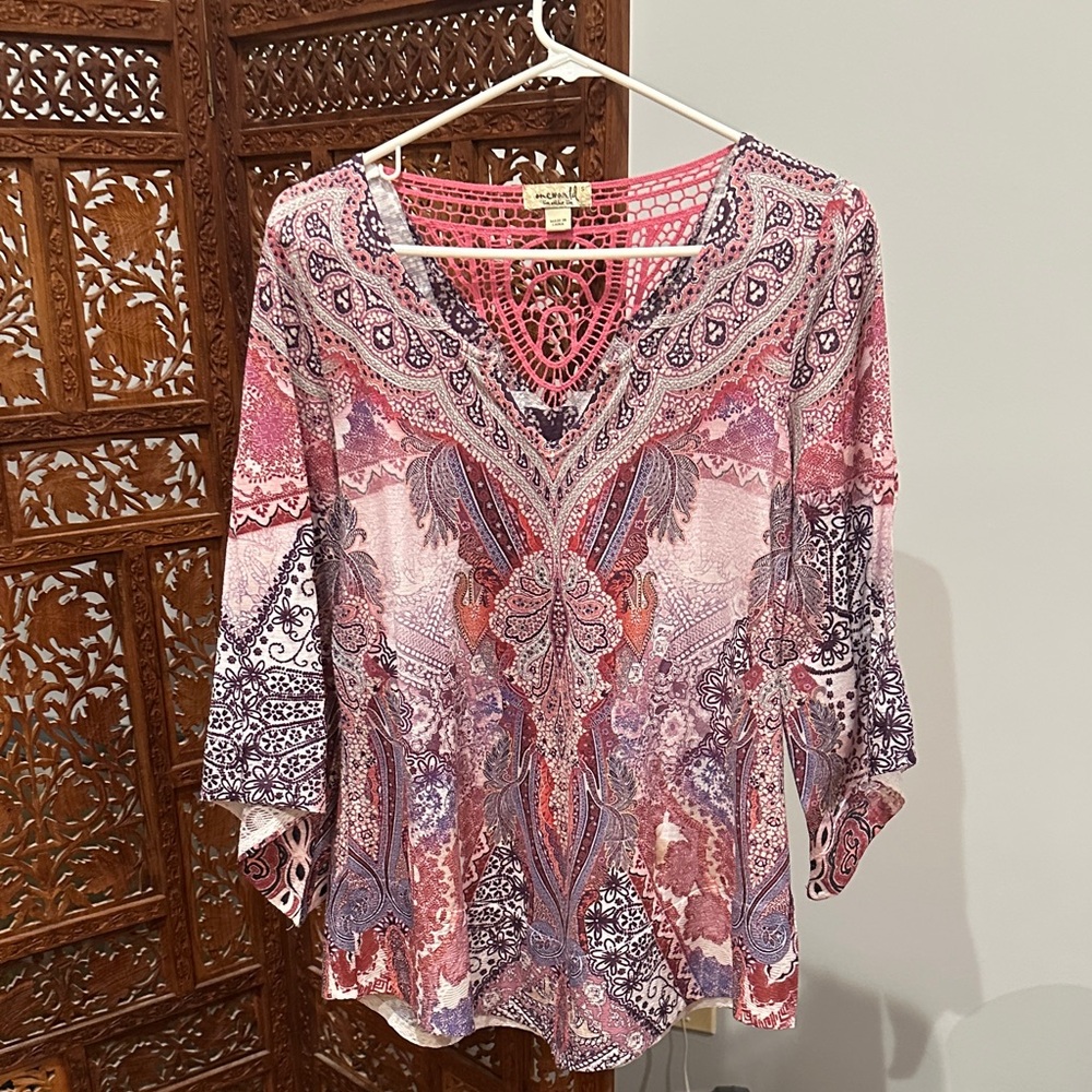 ONE WORLD Pink and Purple Paisley Blouse
